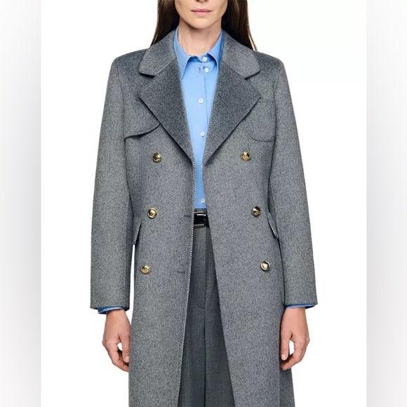 Sandro Wool Gray Double Faced Check Belted Trench Coat US4/FR36 - Picture 4 of 17